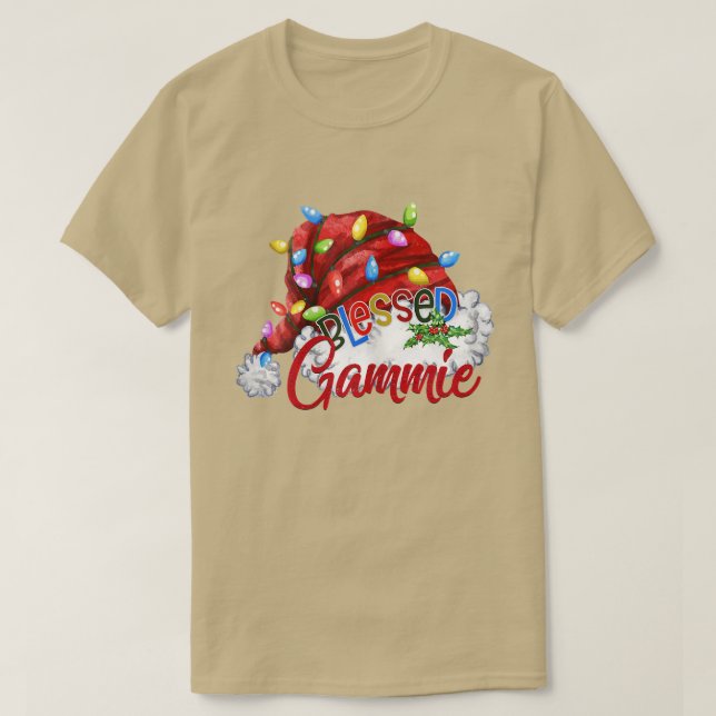 Camiseta Mulheres Abençoadas Gammie Santa Hat Xmas Light (Frente do Design)