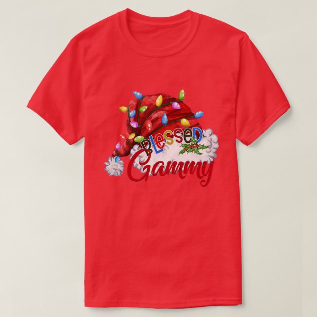 Camiseta Mulheres Abençoadas Gammy Santa Hat Xmas Light (Frente do Design)