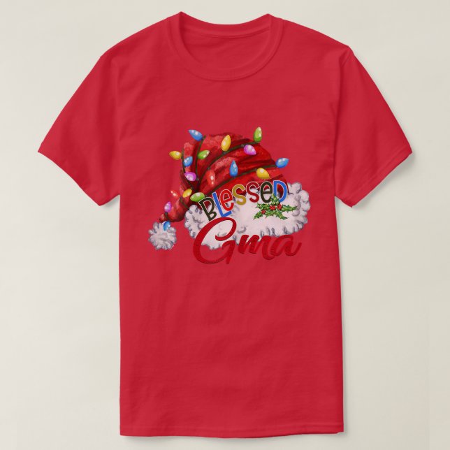 Camiseta Mulheres Abençoadas Gma Santa Hat Xmas Light (Frente do Design)