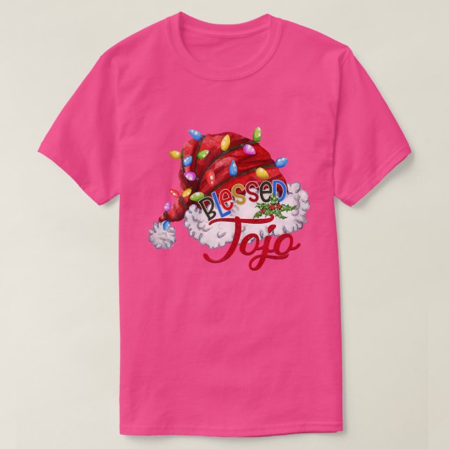 Camiseta Mulheres Abençoadas Jojo Santa Hat Xmas Light77 (Frente do Design)