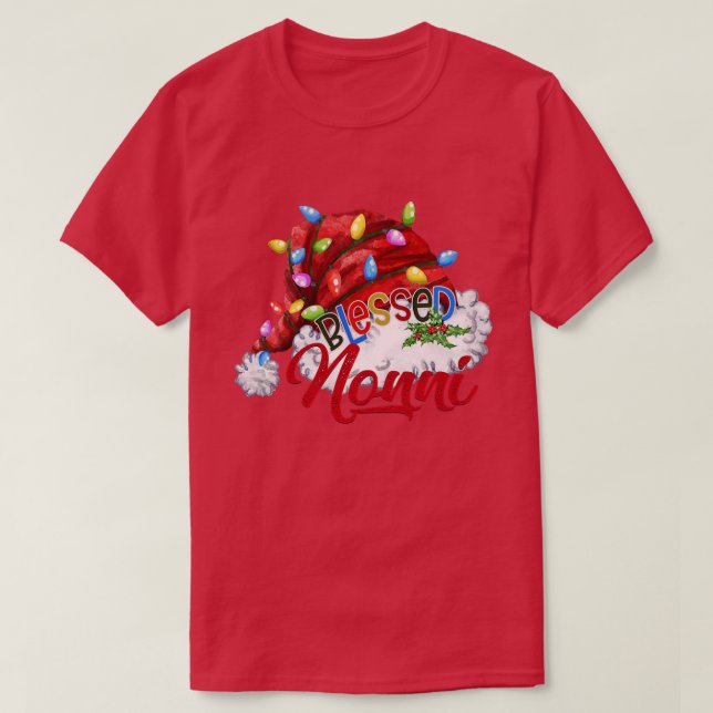 Camiseta Mulheres Abençoadas Não em Santa Hat Luz do Natal (Frente do Design)