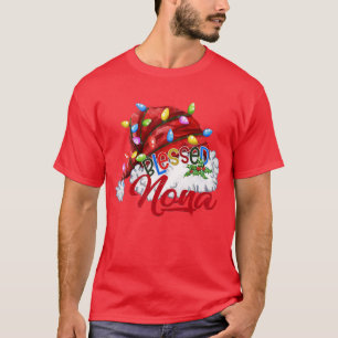 Camiseta Mulheres Abençoadas Nona Santa Hat Xmas Light