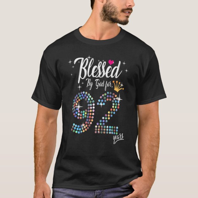 Camiseta Mulheres abençoadas por Deus por 92 anos 92º anive (Frente)