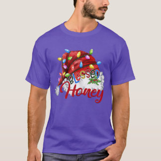 Camiseta Mulheres Abençoadas Querida Santa Hat Xmas Light