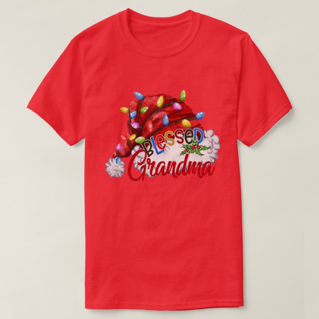 Camiseta Mulheres Abençoadas Vovó Santa Hat Natal (Frente do Design)
