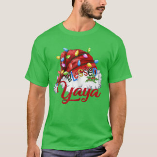 Camiseta Mulheres Abençoadas Yaya Santa Hat Xmas Light 9