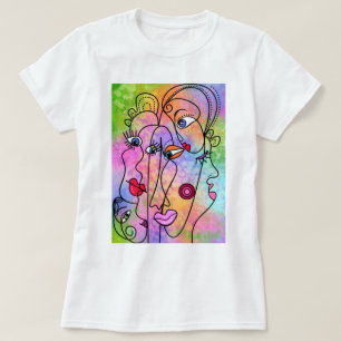 Camiseta Mulheres abstrato enfrentam humor - Estilo Cubismo
