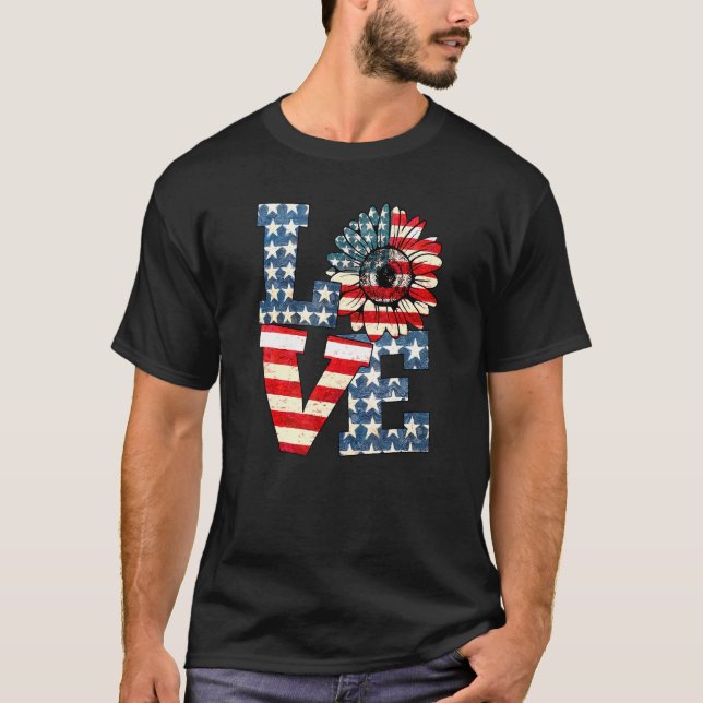 Camiseta Mulheres Adoram Bandeira Americana Patriótica Sunf (Frente)