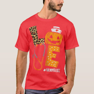 Camiseta Mulheres Adoram Enfermeira Pumpkin Leopard Queda H