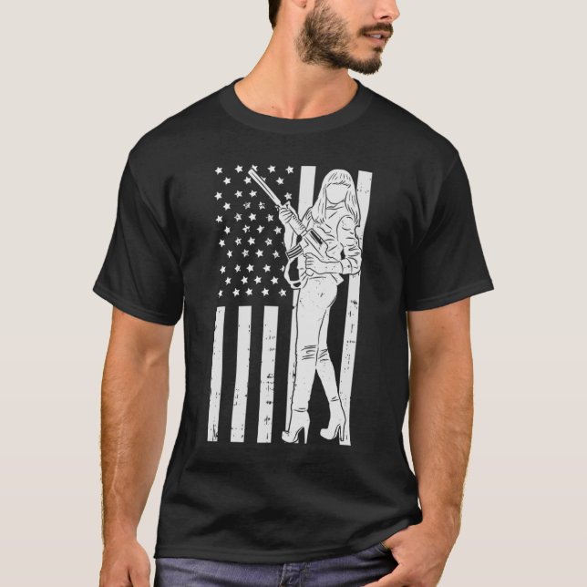 Camiseta Mulheres Afetadas Bandeiras Americanas Armas Pro A (Frente)