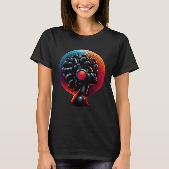 Camiseta Mulheres Afro-Americanas Vinil 70 e 80 anos Funk A (Frente)
