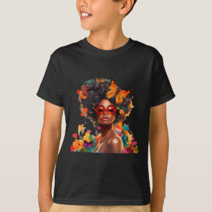 Camiseta Mulheres Afro Flores Borboleta Latina Afro-America