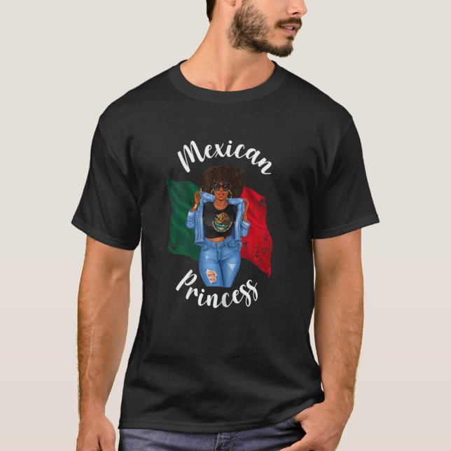 Camiseta Mulheres Afro-Mexicanas Princesa Mexicana Bandeira (Frente)
