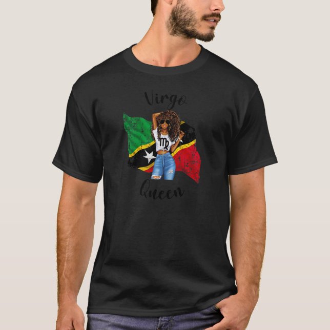Camiseta Mulheres Afro Ruas Kitts & Nevis Virgo Queen Afric (Frente)