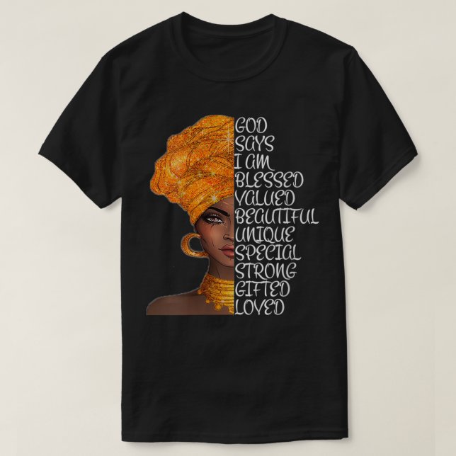 Camiseta Mulheres afrocentas por mulheres Deus diz afrocent (Frente do Design)