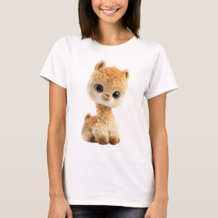 Camiseta Mulheres Alpaca Adoráveis de Olhos Grandes e Cabel
