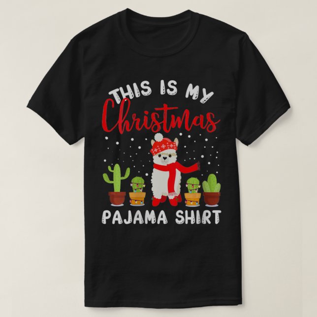 Camiseta Mulheres Alpaca Natal Pajama Dão Pijama Xmas F (Frente do Design)