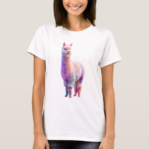 Camiseta Mulheres Alpaca Sonhadora Aquarela Arco-Íris Paste