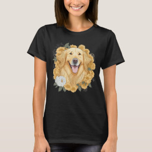 Camiseta Mulheres Amantes de Cães Golden Retriever Flor Imp