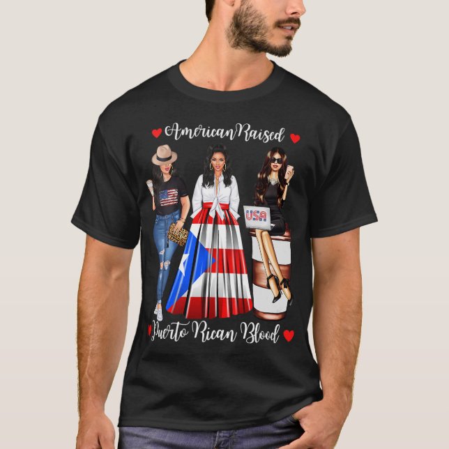 Camiseta Mulheres Americanas Levantam Porto Rico Sangue Por (Frente)