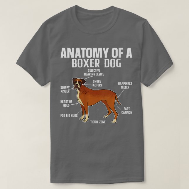 Camiseta Mulheres Anatomia de uma boxer DOG Cães Engraçados (Frente do Design)