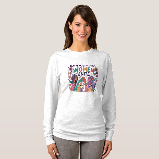 Camiseta Mulheres Apoderadas Unem-se - Design Feminina Negr (Frente Completa)