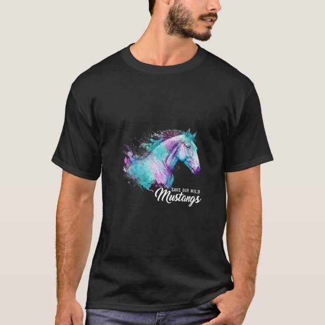 Camiseta Mulheres Aquarelas Cavalos Coloridos Salvem Nossos (Frente)