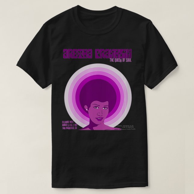 Camiseta Mulheres Aretha Franklin Fillmore West Pink VNeck  (Frente do Design)