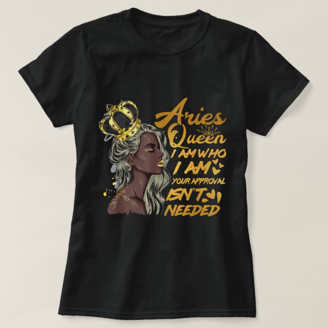 Camiseta Mulheres Aries Rainha Birthday Zodiac Gift Black W (Frente do Design)