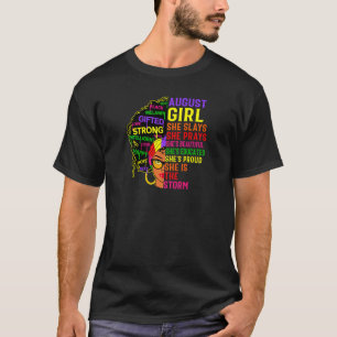 Camiseta Mulheres August Girl Ela Apresenta e reza o nascim