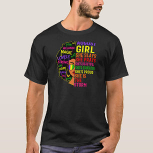 Camiseta Mulheres August Girl Ela Apresenta e reza o nascim