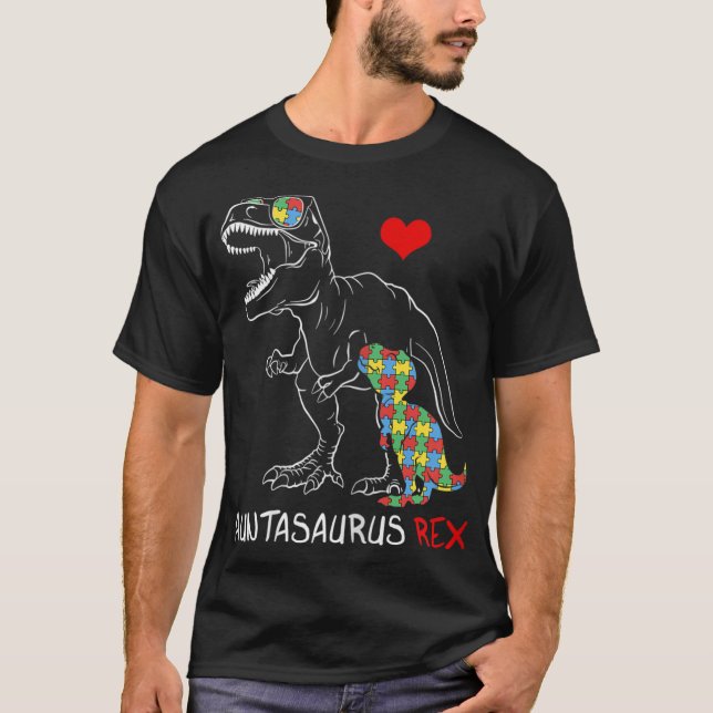 Camiseta Mulheres Auntasaurus Tia Rex Autismo Sensibilizaçã (Frente)