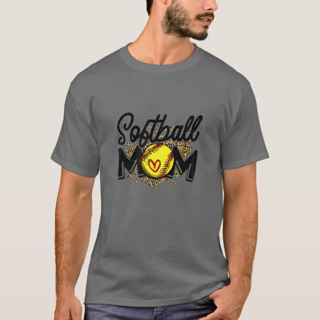 Camiseta Mulheres Baseball Softball Mãe Tee Mulheres Leopar (Frente)