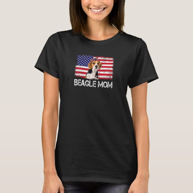 Camiseta Mulheres Beagle Mamãe Bandeira Usa Bandeira 4 De J (Frente)