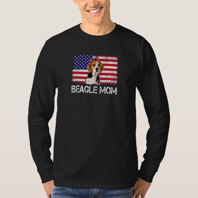 Camiseta Mulheres Beagle Mamãe Bandeira Usa Bandeira 4 De J (Frente)