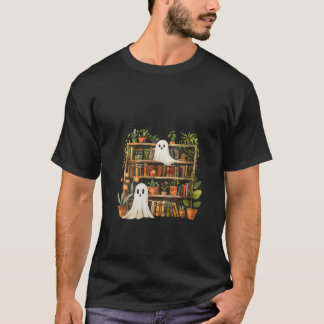 Camiseta Mulheres Bibliotecárias Cute Spooky Ghost Bookshel