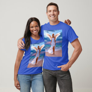 Camiseta Mulheres Bonitas com Asas de Anjo numa Praia