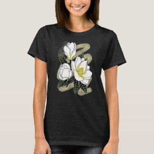 Camiseta Mulheres Bonito Magnolia Floral Casual Curta Folga