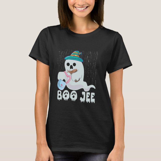 Camiseta Mulheres Boo Jee Cute Ghost Com Café Halloween (Frente)