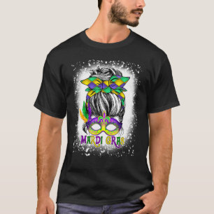 Camiseta Mulheres Branqueadas Messy Bun Mardi Gras Feathere