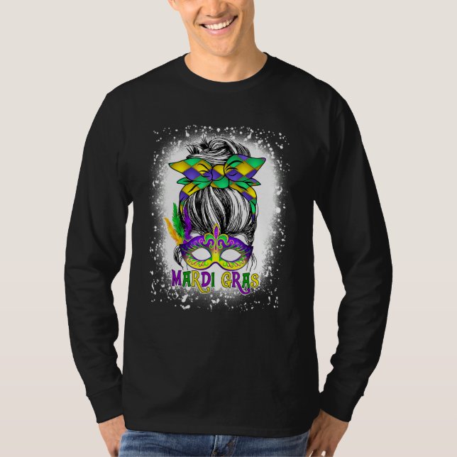 Camiseta Mulheres Branqueadas Messy Bun Mardi Gras Feathere (Frente)