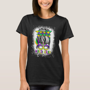 Camiseta Mulheres Branqueadas Messy Bun Mardi Gras Feathere