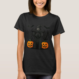 Camiseta Mulheres Bruxa Fofa Cachorro Poodle Preto Hallowee