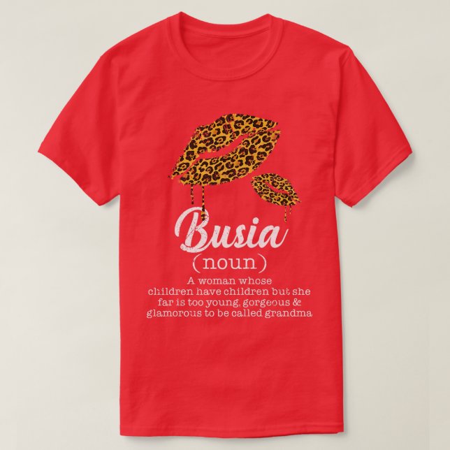 Camiseta Mulheres Busia Leopardo Lábios Engraçadas Avó Sign (Frente do Design)