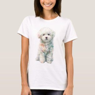Camiseta Mulheres Cachorrinho Bichon Watercolor Pastel Capr