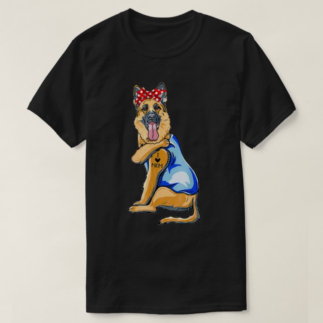 Camiseta Mulheres Cachorro German shepherd Tatuagem Eu Amo  (Frente do Design)