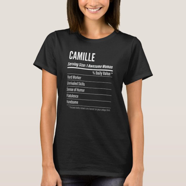 Camiseta Mulheres Camille Fatos Nutricionais Servindo Cal d (Frente)