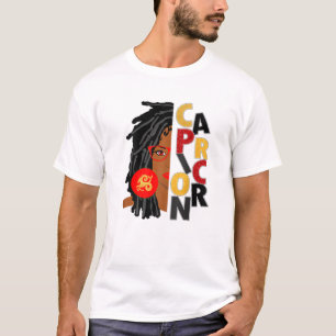 Camiseta Mulheres Capricórnio Garota Afro Bloqueia Menina S