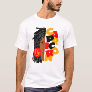 Camiseta Mulheres Capricórnio Garota Afro Bloqueia Menina S