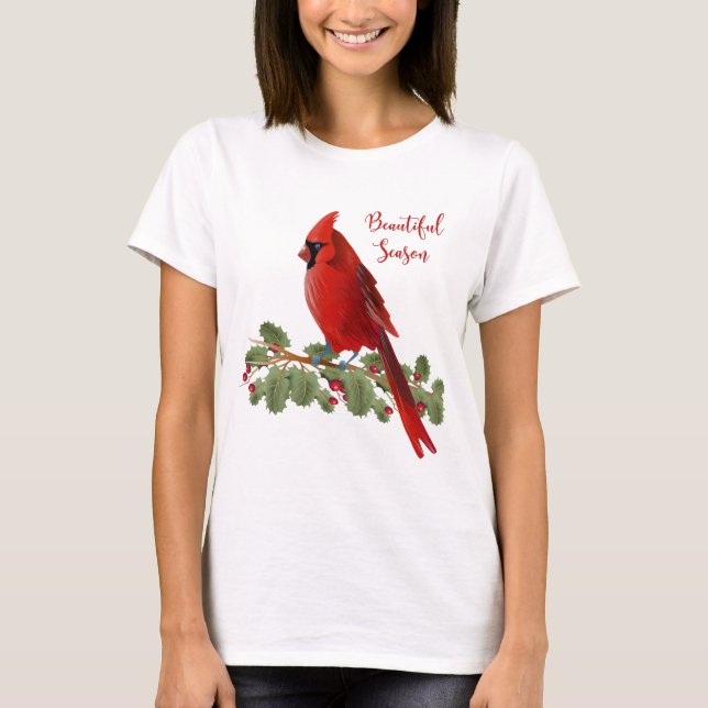 Camiseta Mulheres cardinais vermelhas da época natalícia do (Frente)
